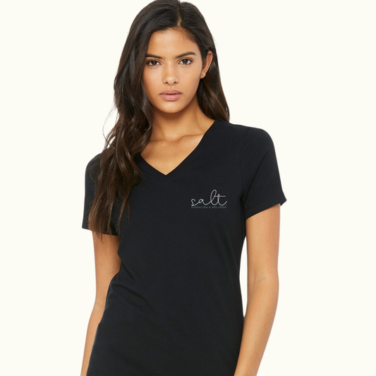 Black V-Neck Tee with Script Logo