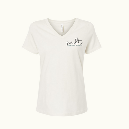 Cream V-Neck Tee with Script Logo